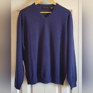 NWOT Mens Daniel Gray Navy Blue 100% Merino Wool Pullover Sweater, Large